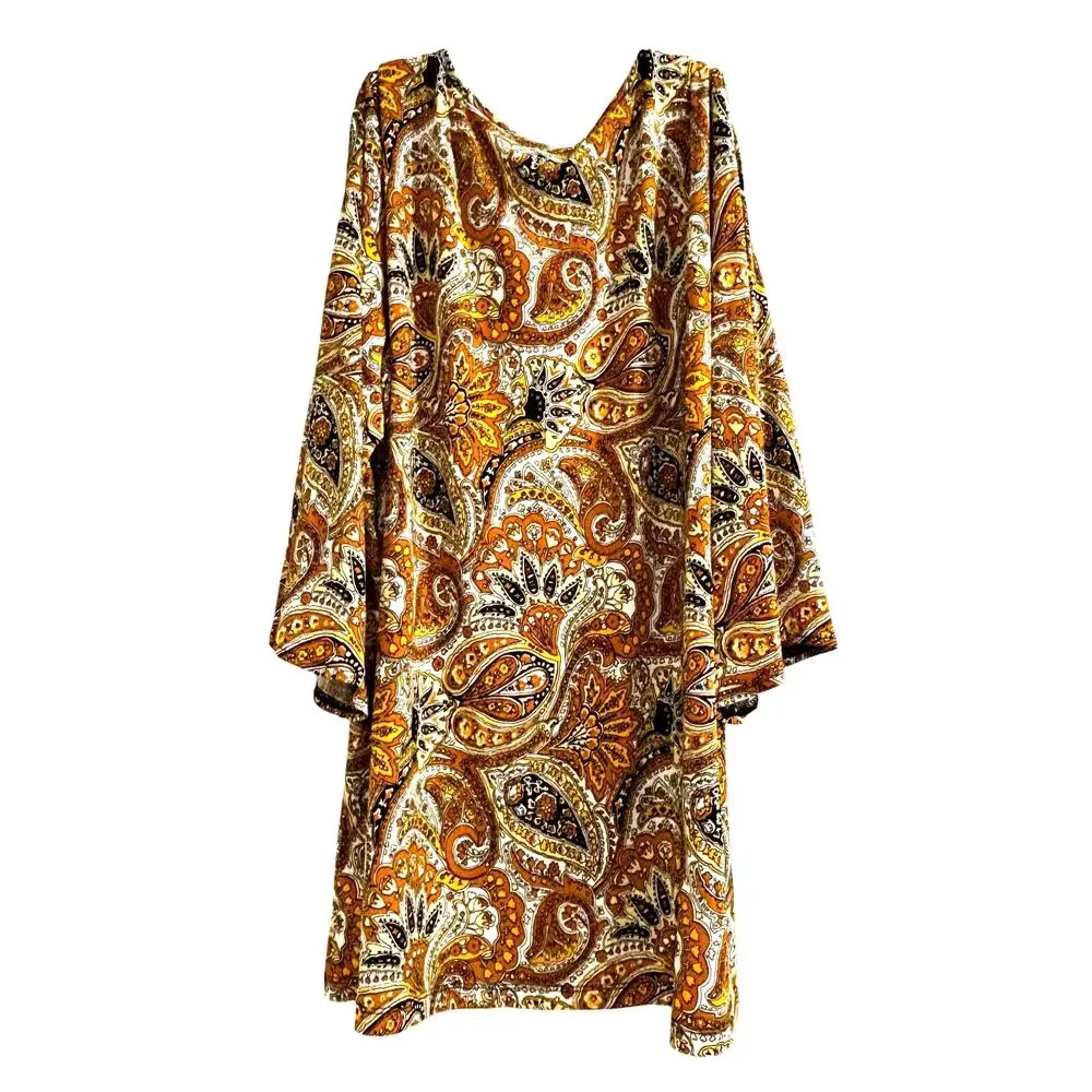 Michael Kors upscale Boho tunic top size M golden yellow paisley print popover
